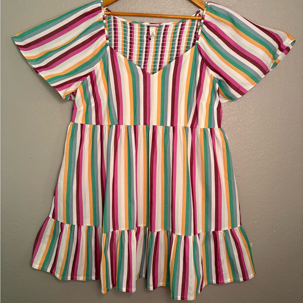 Women’s Multicolor Stripe Summer Dress - Bright Striped Tiered Dress